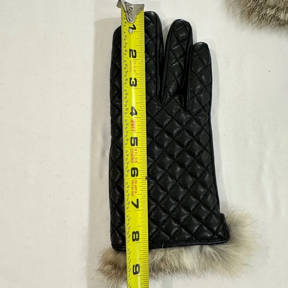 Quilted Leather Gloves Women One Size Black Fur Trim | Mob Wife Chic